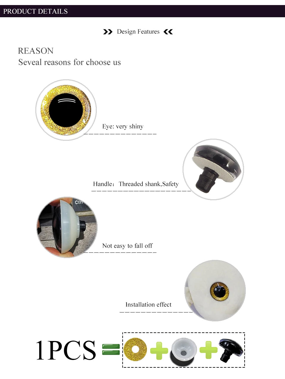 Cartoon Glitter Doll Eyes — 16mm to 35mm Round Safety Pupils with Easy Washer for Toy Making