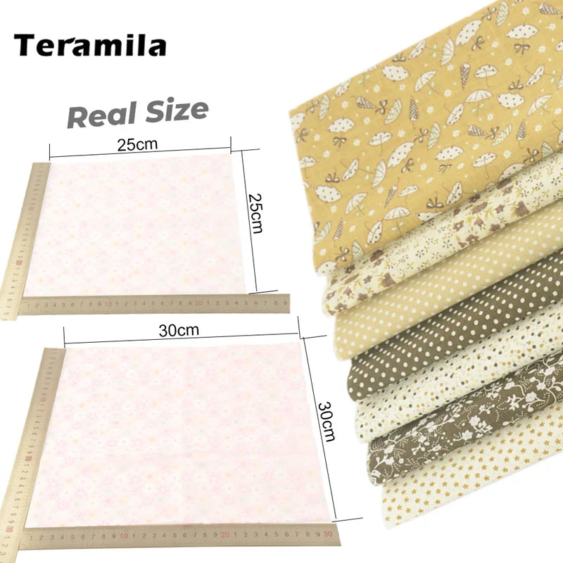Teramila 7/8 Pcs Patchwork Quilt Fabrics Set - 30x30cm/25x25cm Cotton Sewing Cloth for Needlework and Handmade Projects