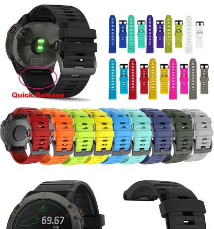 Silicone Quick-Release Watch Bands for Garmin Fenix 3/5/6/7 – 20/22/26mm EasyFit Wrist Strap
