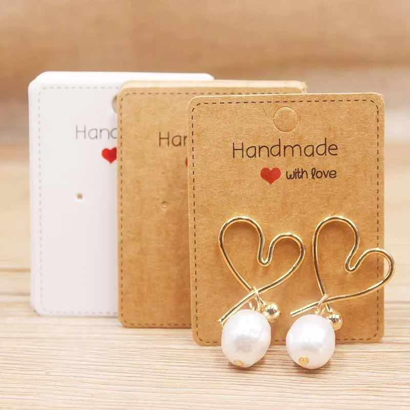 50PC Handmade Style Paper Earring Cards – DIY Jewelry Packaging in Brown & White, Multiple Sizes (5x5cm, 3x3cm, 5x9cm, 5x6.5cm, 5x7cm)