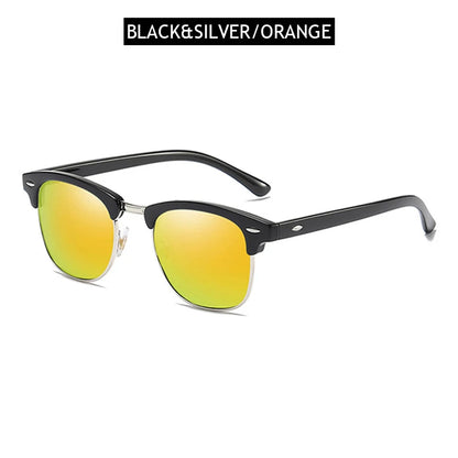 Classic Half Frame Polarized Sunglasses – Retro Rivet Design for Men & Women, Anti-Glare Black Travelling Shades