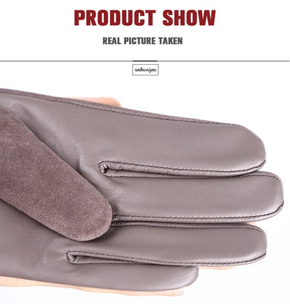 Women’s Winter Touch Gloves – 50% Genuine Leather & 50% Suede, Colorful Warm Leather Gloves
