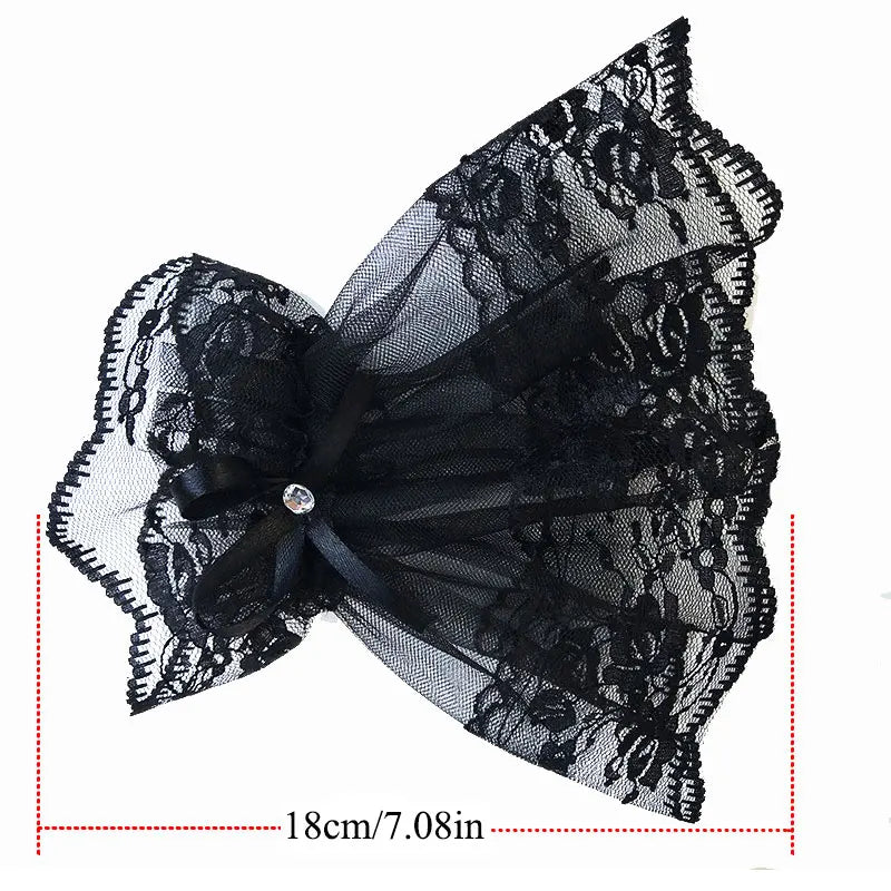Women's Lace Wrist Cuff Bracelets - Short Arm Sleeves, Gothic Fingerless Gloves with Bowknot, Fashionable Solid Black & White