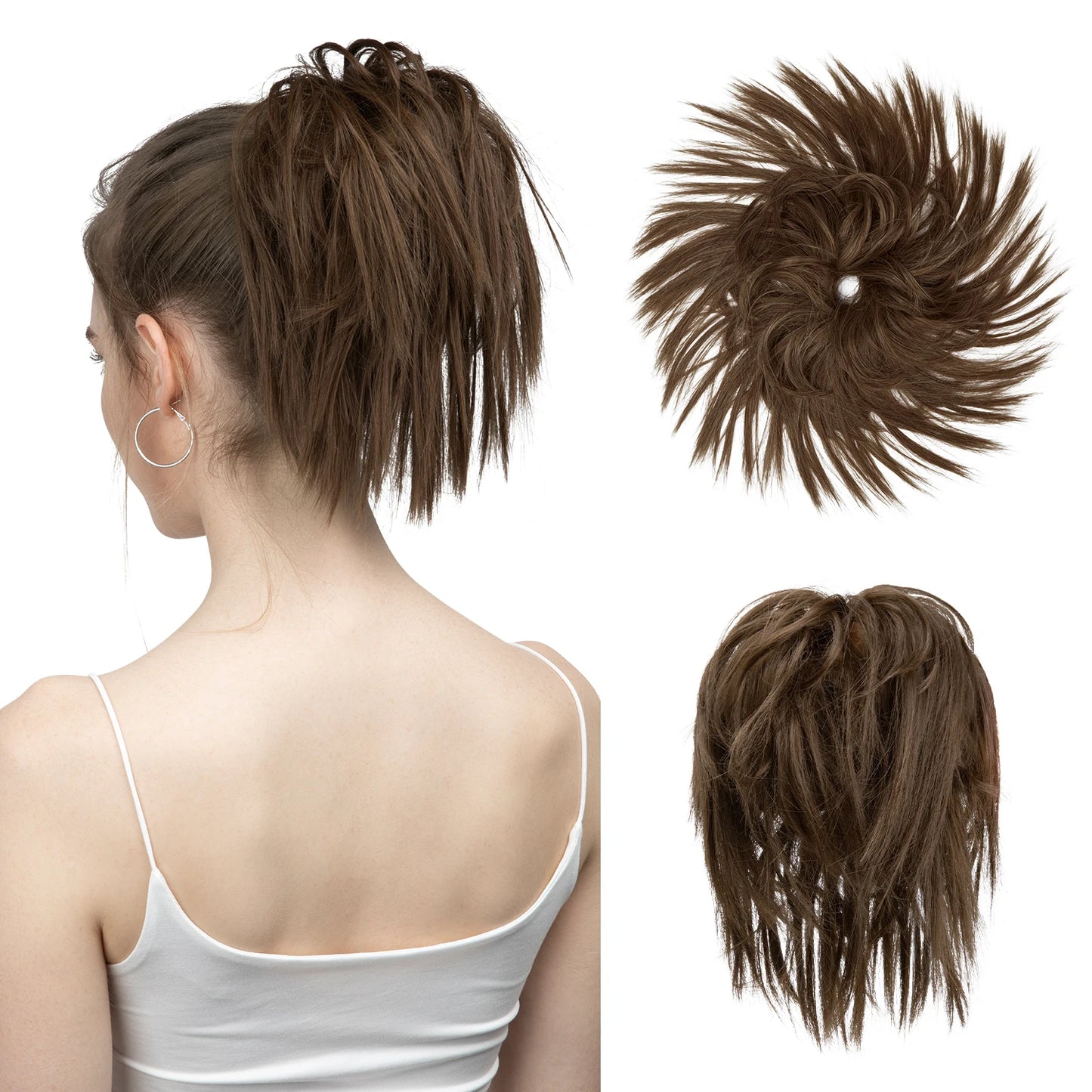Synthetic Fake Hair Messy Bun Chignon – Elastic Scrunchy Curly Hairpiece, Flexible Band SARLA Synthetic Extension