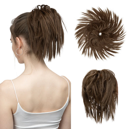 Synthetic Fake Hair Messy Bun Chignon – Elastic Scrunchy Curly Hairpiece, Flexible Band SARLA Synthetic Extension