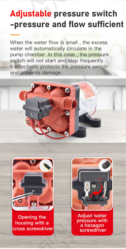 SEAFLO 42 Series Diaphragm Water Pump – 3.0GPM, 55PSI, 12V Electric Pump for Yacht, Boat, Marine, RV, Caravan, High Pressure, 4 Chamber