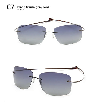 2025 New Cool 100% Pure Titanium Rimless Sunglasses – Polarized Grey Lenses, Super Thin, UV400 Protection, Oculos De Sol