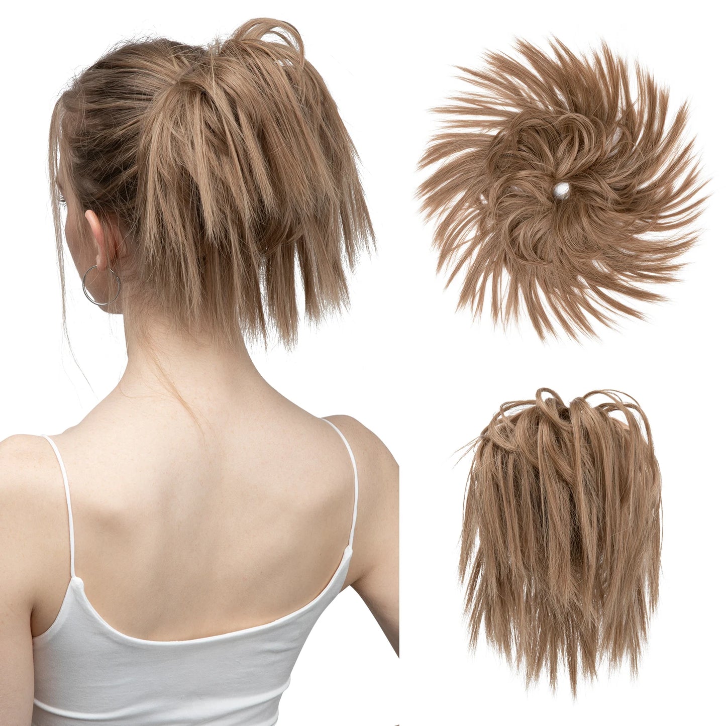 Synthetic Fake Hair Messy Bun Chignon – Elastic Scrunchy Curly Hairpiece, Flexible Band SARLA Synthetic Extension
