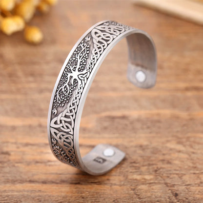 Skyrim Viking Talisman Bracelet – Tree of Life, Luck Knot Runes, Magnetic Cuff Bangle, Adjustable Unisex Jewelry