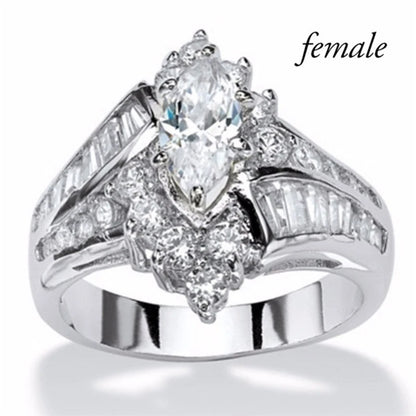 Couple CZ Crystal Rings Set - Marquise Cut Stainless Steel Love Rings with Two Row Zircon Design for Men & Women