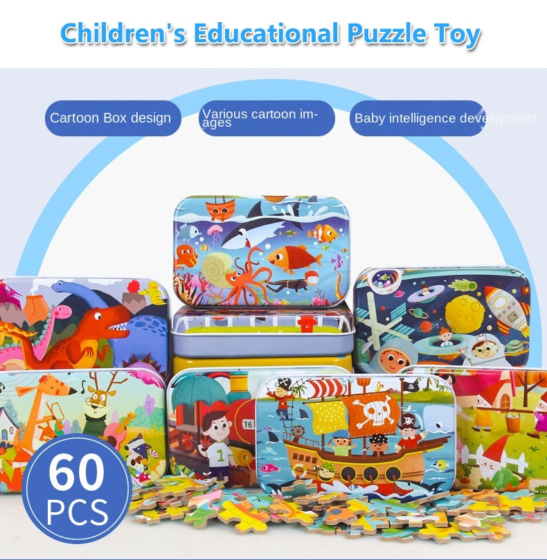 60-Piece Jigsaw Puzzle Set — Cartoon Animals & Vehicles Montessori Educational Toys for Kids, Perfect Christmas Gifts