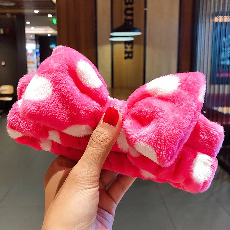 Soft Coral Fleece Bow Headband – Wash Face Hair Holder with Animal Ears for Women & Girls