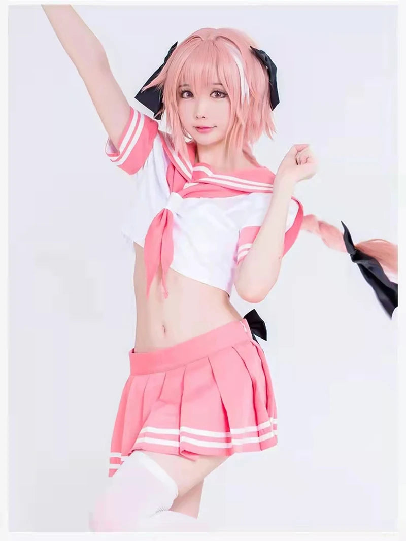 Fate Grand Order Astolfo Cosplay Costume – Fate Apocrypha Rider JK Uniform Sailor Suit Skirt for Women, Halloween