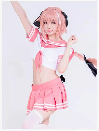 Fate Grand Order Astolfo Cosplay Costume – Fate Apocrypha Rider JK Uniform Sailor Suit Skirt for Women, Halloween