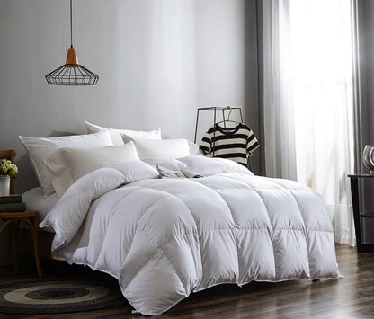 100% Goose Down Duvet – Quilted Cotton Comforter, Warm Winter Blanket with Solid Color Design