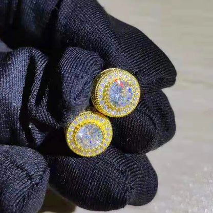 Austrian Crystal Round Stud Earrings - White Zircon Gold Tone Hip Hop Wedding Jewelry for Women