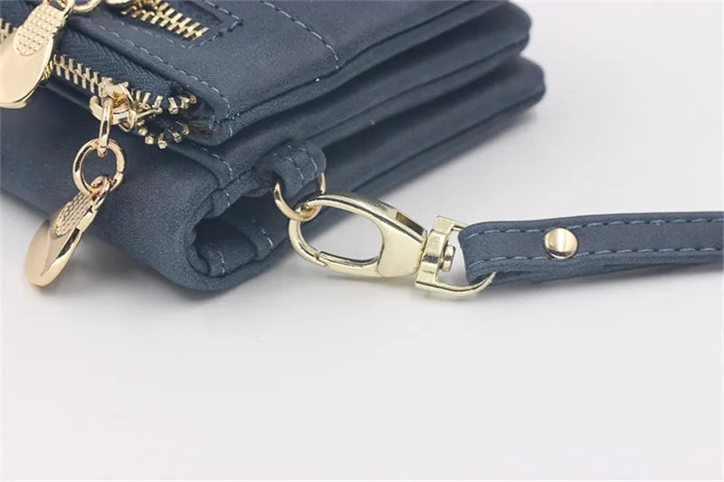 Large Capacity Women's Wallet – Dull Polish Leather, Double Zipper Clutch Wristlet with Phone, Coin & Card Holder Pockets