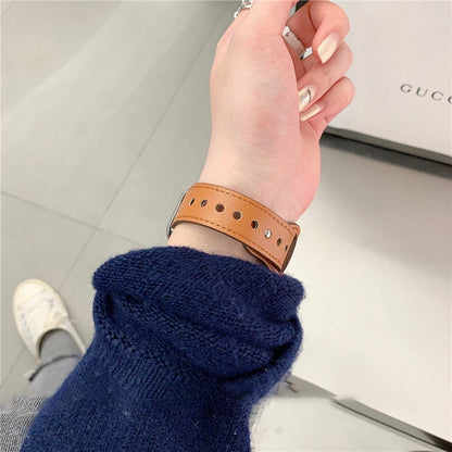 Leather Band for Apple Watch Ultra 2 – Compatible 49mm/45mm/44mm/41mm/40mm/38mm, Wrist Bracelet Strap for iWatch Series 3–9, SE, 4, 5, 6, 7, 8 & 9