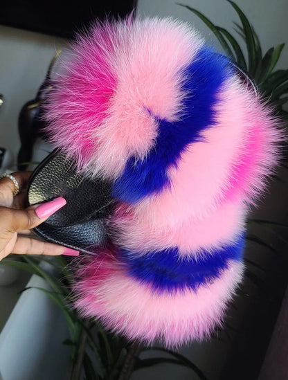 Girls’ Luxury Fluffy Fur Slippers – Warm Plush Indoor Flip Flop Slides for Women, New Arrival