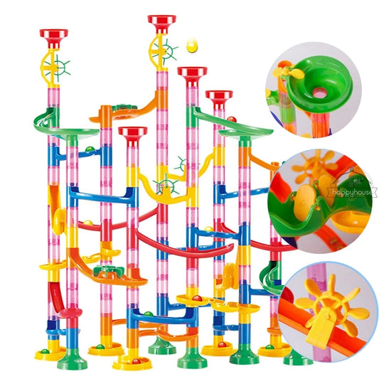 DIY Marble Run Race Track Set - 3D Maze Ball Roller Building Blocks Toy for Kids Creative STEM Play