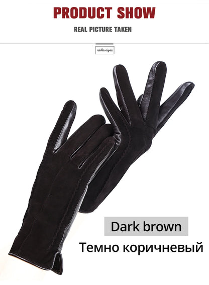 Women’s Winter Touch Gloves – 50% Genuine Leather & 50% Suede, Colorful Warm Leather Gloves