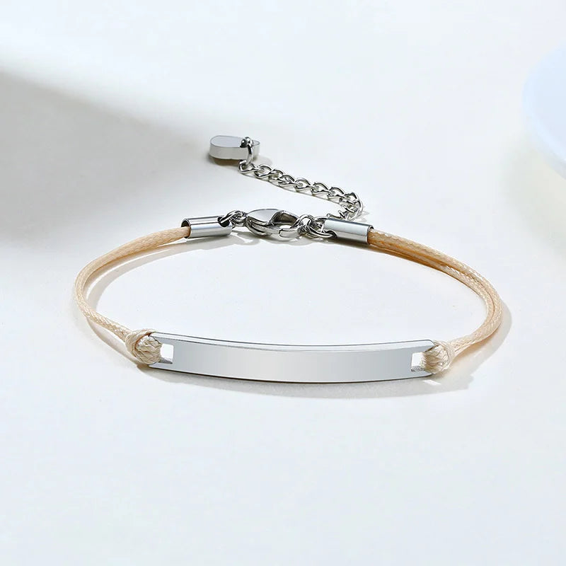 Elegant Personalized ID Bar Bracelet – 5mm Stainless Steel Link Chain for Women with Custom Name or Quote