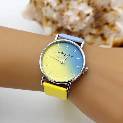 New Ladies Casual Gradient Watch – Luxury Quartz Wristwatch with 2-Color Strap, Feminine Design (Zegarek Damski)