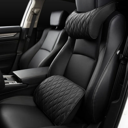 Car Neck & Lumbar Pillow – PU Leather Memory Foam Seat Headrest & Backrest Cushion