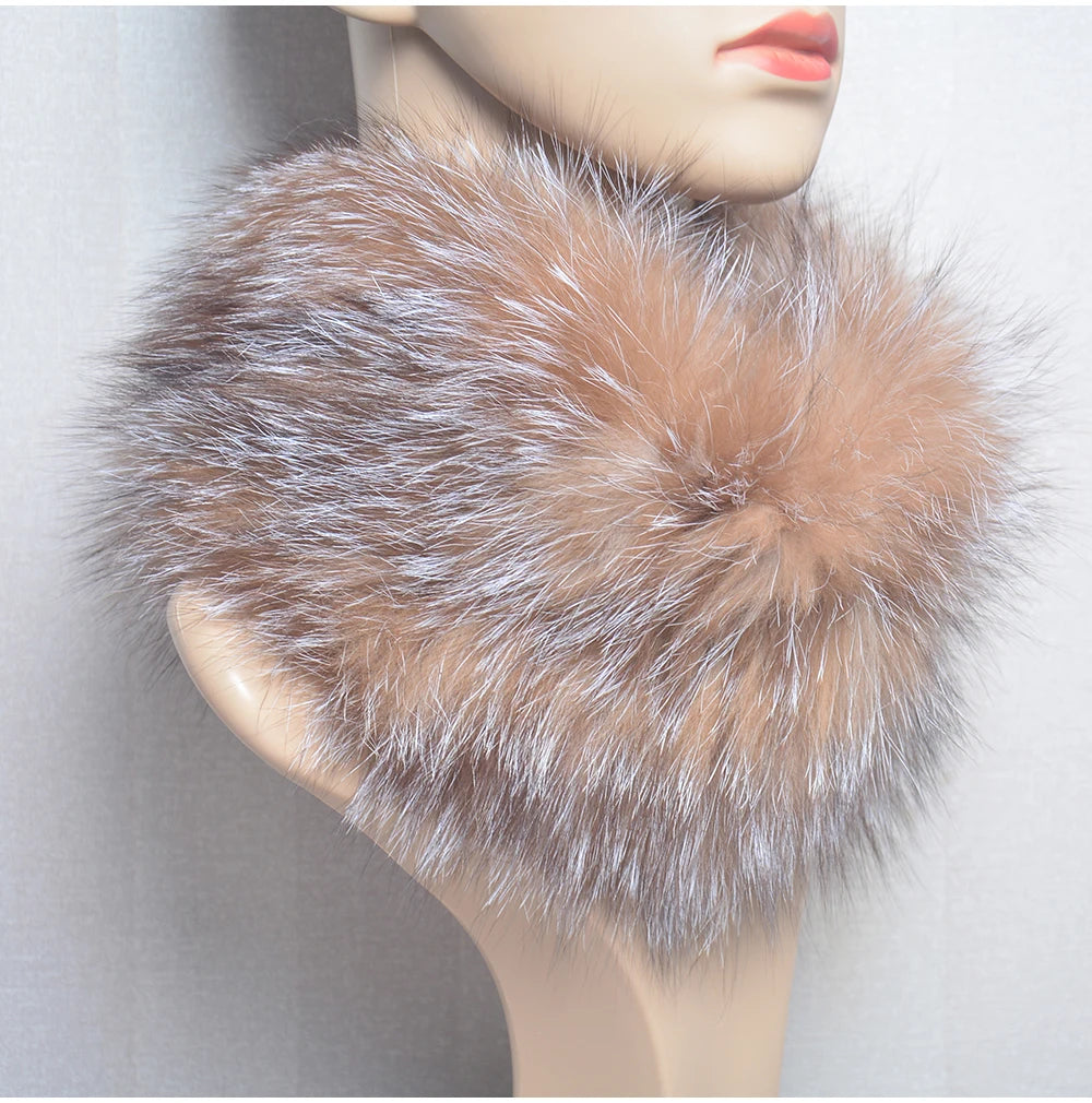 2025 Real Fox Fur Scarf and Headband – Luxury Winter Neck Warmer for Women, 100% Natural Fur, Elastic Ring Muffler