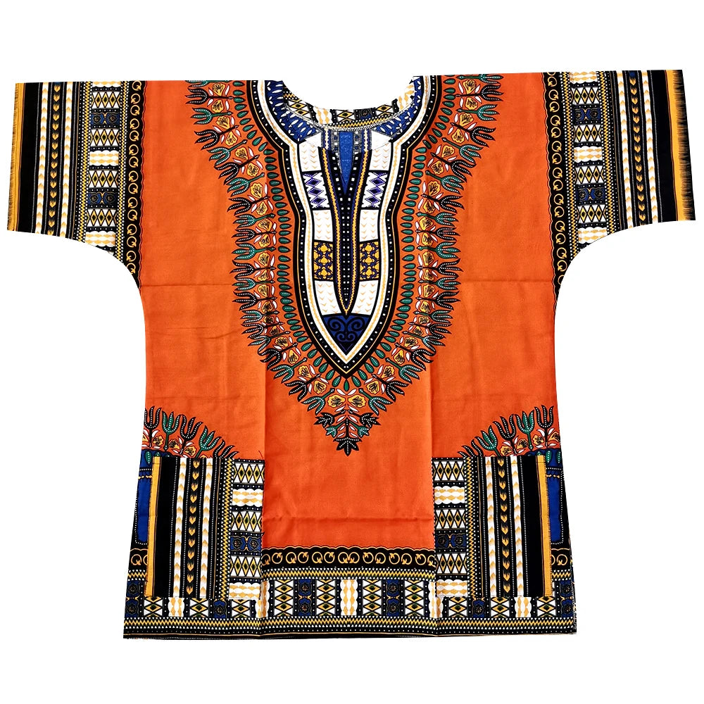 African Dashiki Cotton T-Shirt - Traditional Printed Unisex Fashion Top with Vibrant Ethnic Style Design