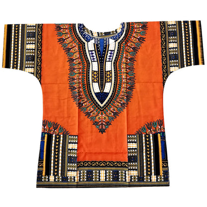 African Dashiki Cotton T-Shirt - Traditional Printed Unisex Fashion Top with Vibrant Ethnic Style Design