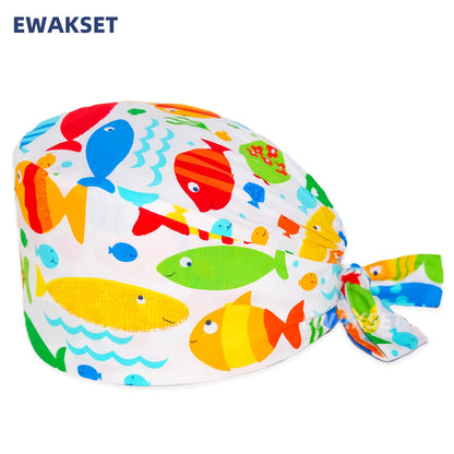 Unisex Soft Scrub Cap – Cartoon Print Surgical Hat for Men and Women, Operating Room Nursing Accessories
