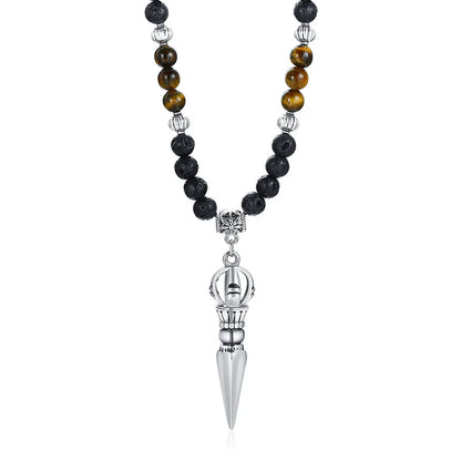 Men's Tibetan Phurba Kilaya Necklace – Tiger’s Eye & Lava Stone Spiritual Dagger Jewelry