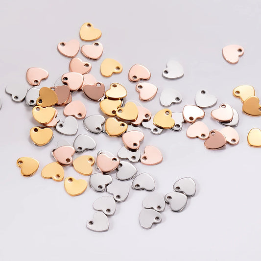 50-Pack Stainless Steel Heart Dog Tag Charms 6×7mm — DIY Jewelry Findings for Pendant Necklace Making
