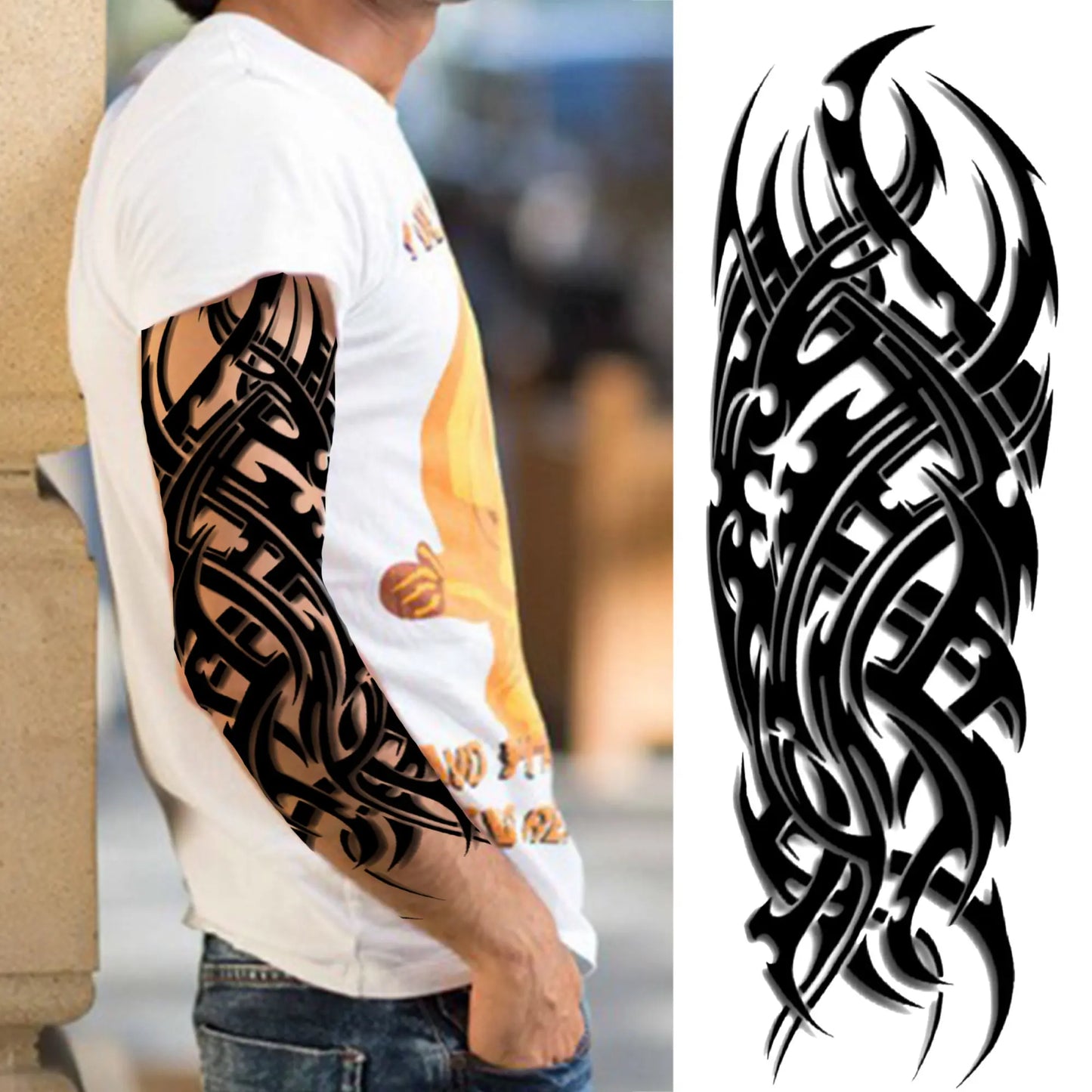 Temporary Tattoo Sleeve - Realistic Full Arm Skull Angel Maori Design Tattoo Sticker for Men & Women