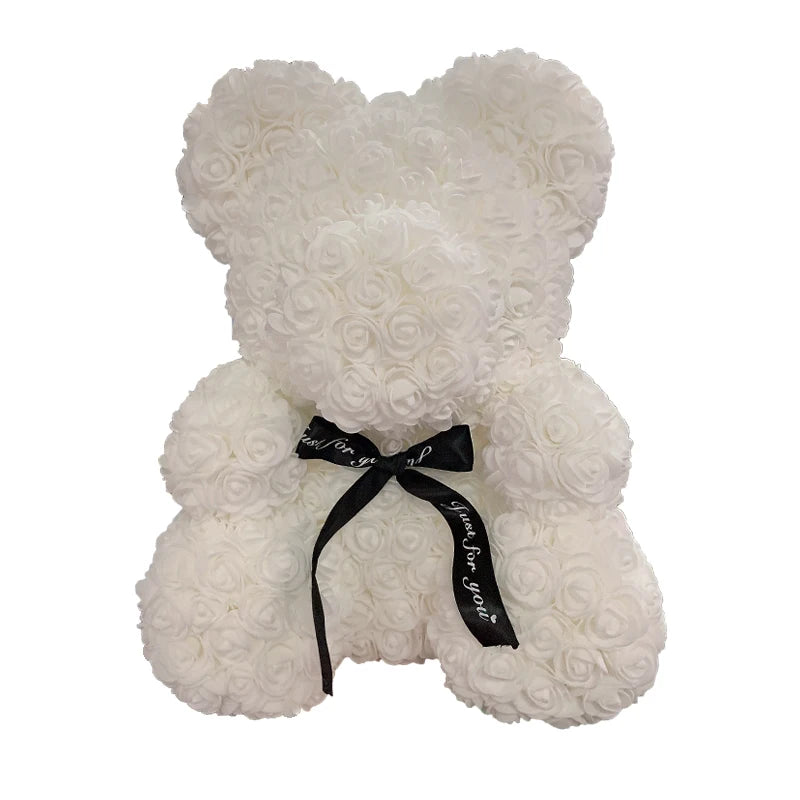2024 40cm Rose Bear – Heart-Shaped Artificial Flower Teddy Bear for Valentine’s, Wedding, Birthday & Christmas Gifts