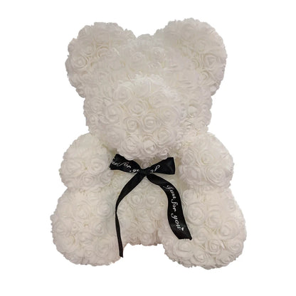 2024 40cm Rose Bear – Heart-Shaped Artificial Flower Teddy Bear for Valentine’s, Wedding, Birthday & Christmas Gifts