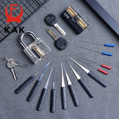 KAK Transparent Practice Lock Set - Cutaway Padlock Training Kit with Key Extractor Locksmith Tools