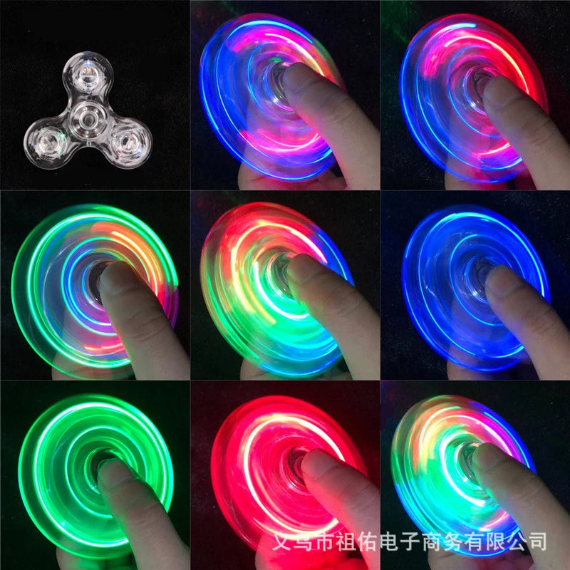 Crystal LED Fidget Spinner — Glow-in-the-Dark Hand Spinner Toy — EDC Kinetic Stress Relief for Kids