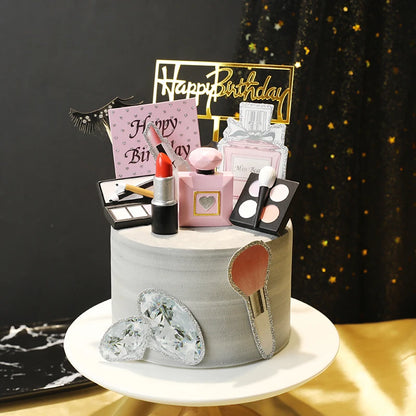 Mom Ever Cosmetics Cake Topper - Perfumes, Lipstick, Foundation Cake Decoration for Lady's Happy Birthday Party Dessert Decor