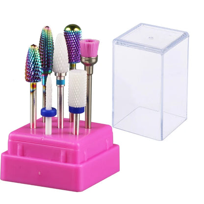 7pcs Nail Art Tungsten Steel Milling Cutter Set - Ceramic Nail Drill Bits for Electric Nail Machine & Pedicure Tool Accessories