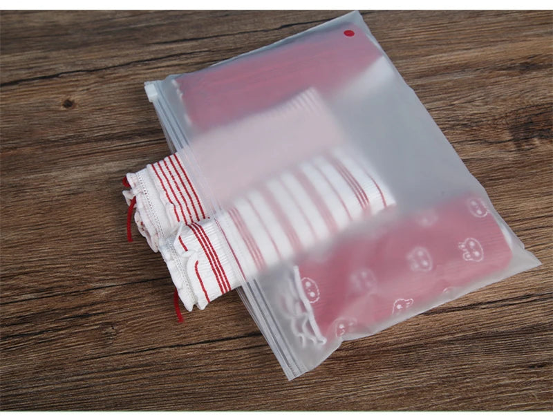 10PCS 16-Wire Frosted Zipper Bags – Underwear, Panties & Socks Packaging with Air Hole, Resealable Cosmetic Storage