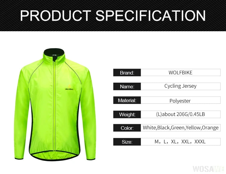 WOSAWE Men's Windproof Waterproof Cycling Jacket – Reflective MTB Bike Windbreaker & Vest