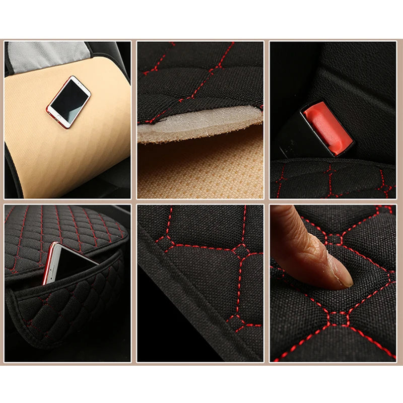 Universal Linen Car Seat Cover Protector Set – Breathable Flax Summer Cushion Pad for Front & Rear Seats Sedan, SUV & Pickup Interior Accessories