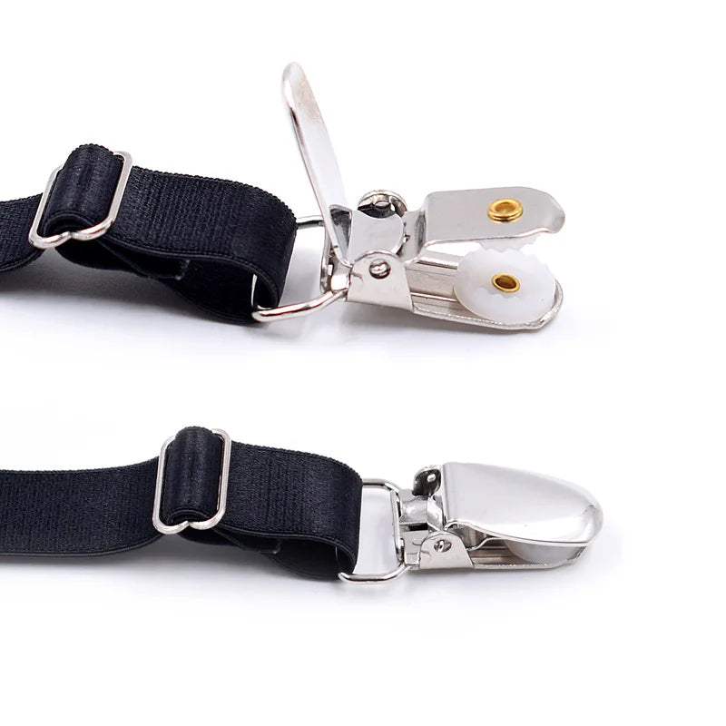 Men's Adjustable Elastic Shirt Stays - Shirt Tuckers Garters with Non-Slip Locking Clamps for Police, Military in Black