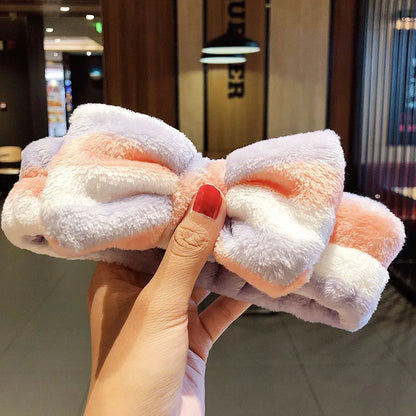 Soft Coral Fleece Bow Headband – Wash Face Hair Holder with Animal Ears for Women & Girls