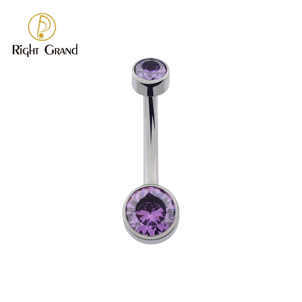 Right Grand ASTM F136 Titanium Belly Button Ring - 14G Internally Threaded Navel Piercing with Clear Zircon Bezel Body Jewelry