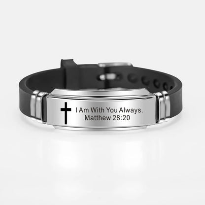Cross Jesus Scripture Quote Bracelet – Christian Bible Verse Stainless Steel & Silicone Wristband