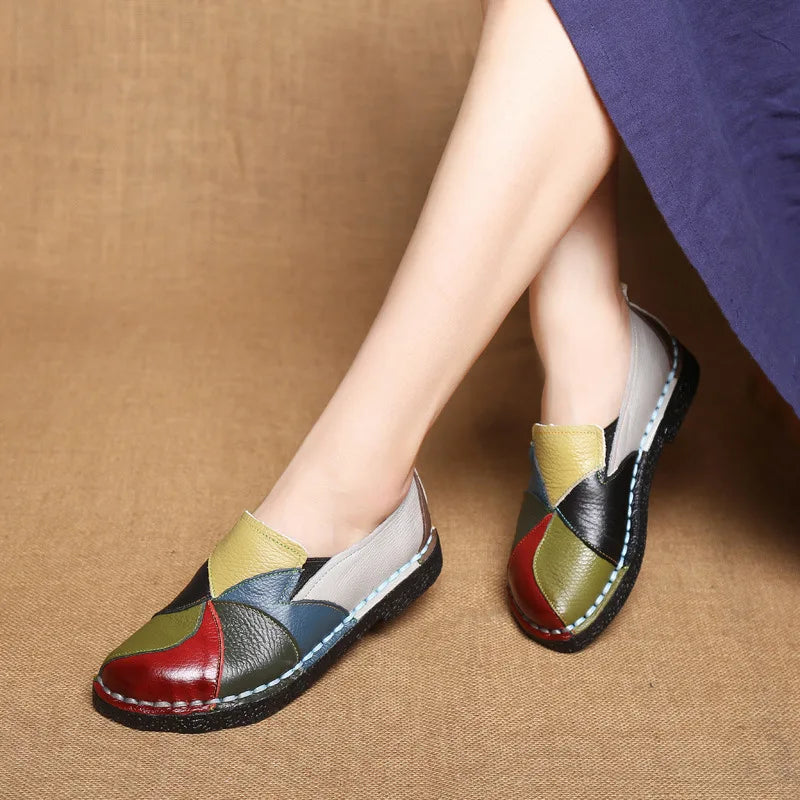 WOIZGIC Women’s Genuine Leather Loafers – Colorful Non-Slip Moccasin Flats Plus Size 42