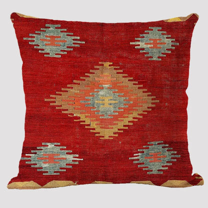 Bohemian Linen Cushion Cover – Multicolor Ethnic Geometric Pattern Decorative Pillow for Living Room Sofa